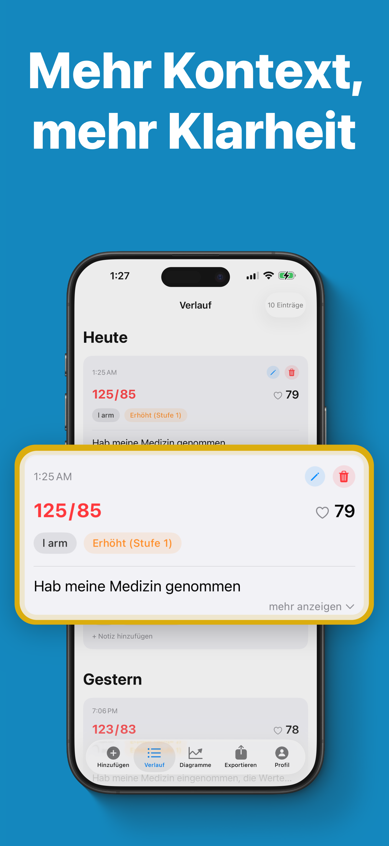 Beat It! App Screenshot 3 – Messwerte im Blick behalten