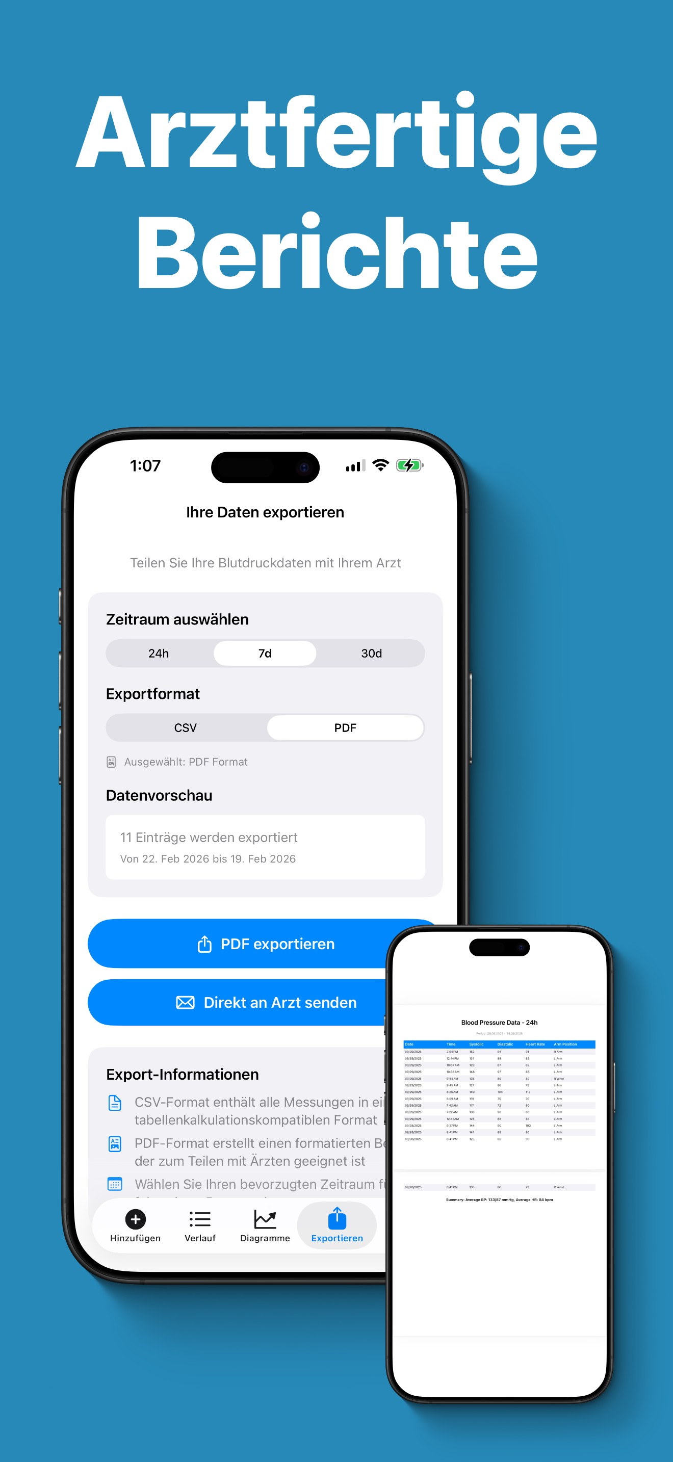 Beat It! App Screenshot 5 – Berichte exportieren